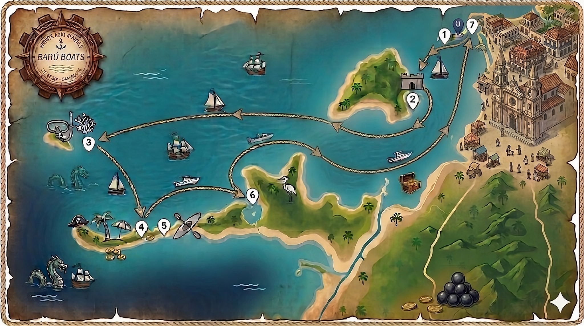 Mapa de ruta del tour Barú Boats — Cartagena, Bocachica, Islas del Rosario, Barú